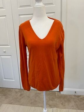 Massimo Dutti Orange V-Neck Lightweight Sweater